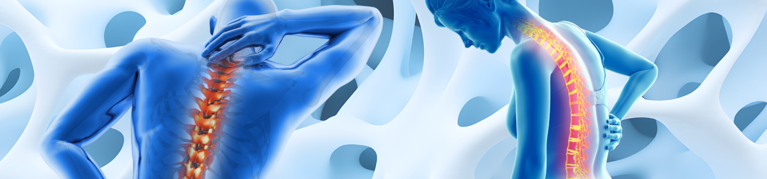 Illustration of man and woman having back pain with the spine highlighted in red.