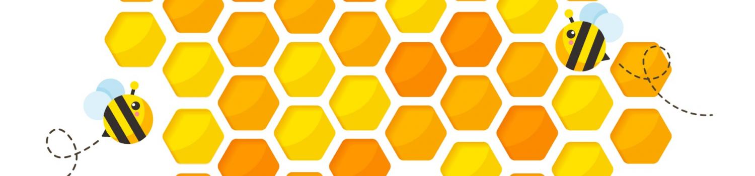 Cartoon image of honeybees in honeycomb