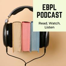 read watch listen podcast cover art with books and headphones